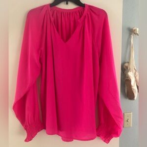 Women’s Pink V-Neck Long Sleeve Blouse